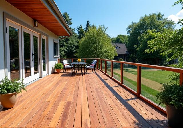 After deck construction: Spacious new wooden deck perfect for outdoor entertaining