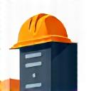 Construction icon: building outline with a hard hat