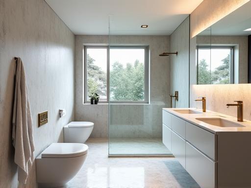 A stylish remodeled bathroom with a glass walk-in shower and modern vanity